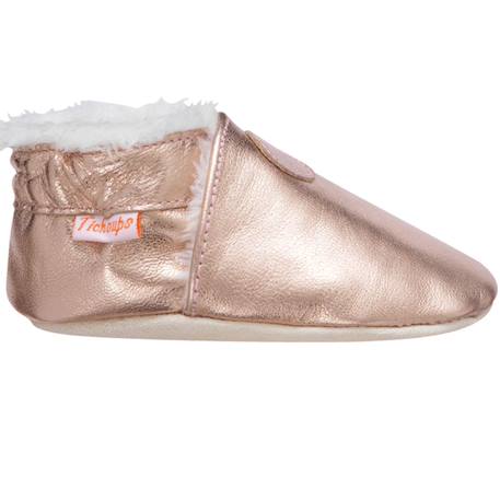 Chaussons cuir souple uni fourrés Rose 1 - vertbaudet enfant 