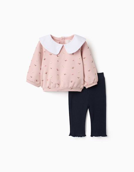 Ensemble sweat en coton peigné et legging côtelé Rose clair 1 - vertbaudet enfant 