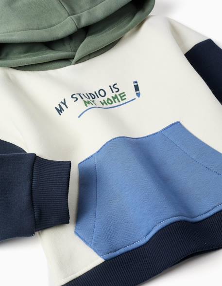 Sweat en coton peigné à capuche et imprimé Blanc 3 - vertbaudet enfant 