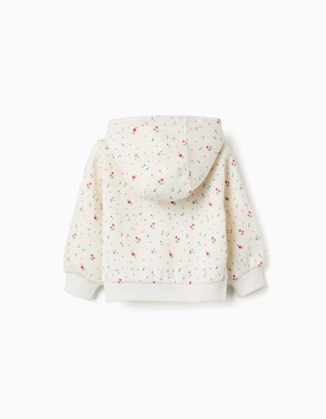 Sweat zippé en coton peigné à capuche et motif floral Blanc 2 - vertbaudet enfant 