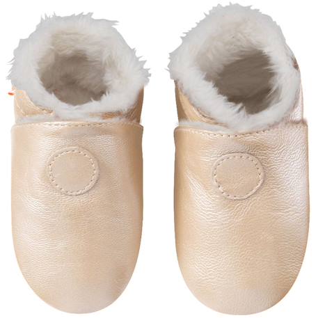Chaussons cuir souple uni fourrés Beige 2 - vertbaudet enfant 