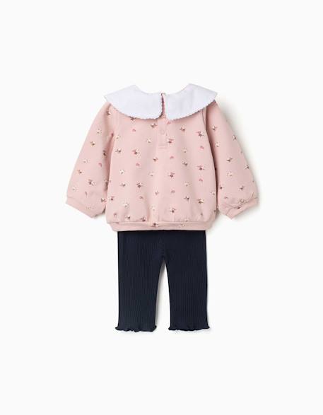 Ensemble sweat en coton peigné et legging côtelé Rose clair 2 - vertbaudet enfant 