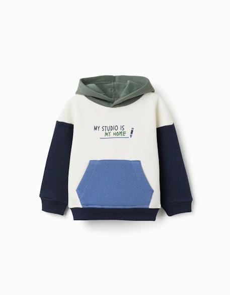Sweat en coton peigné à capuche et imprimé Blanc 1 - vertbaudet enfant 
