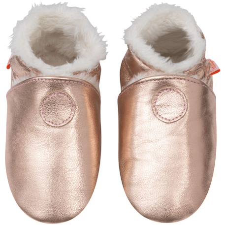 Chaussons cuir souple uni fourrés Rose 2 - vertbaudet enfant 