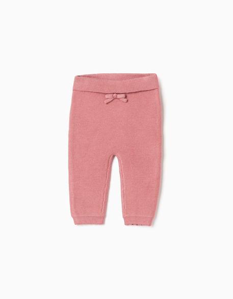 Pantalon en maille avec nœud décoratif Beige clair+Rose 4 - vertbaudet enfant 