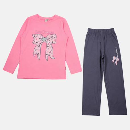 Pyjama imprimé noeud fille Bleu marine+Rose+Rose fuchsia+Sable 8 - vertbaudet enfant 