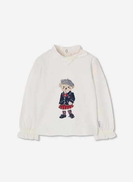 T-shirt fille en maille imprimé ourson Blanc 1 - vertbaudet enfant 