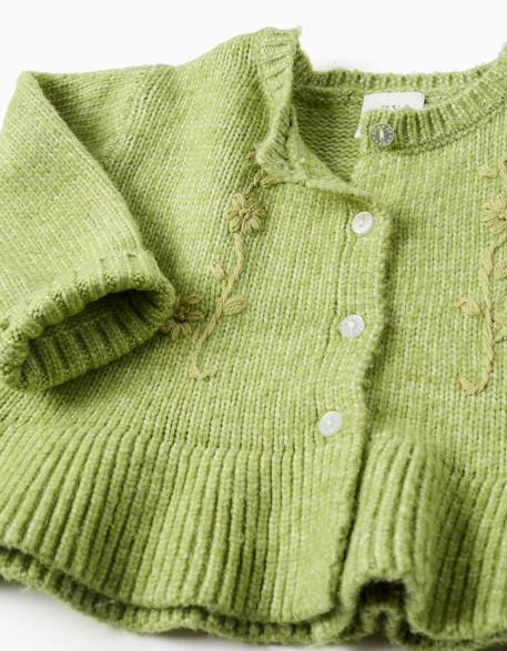Gilet avec fleurs brodées Vert clair 3 - vertbaudet enfant 