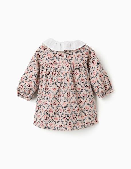 Robe à manches longues en velours avec motif floral Beige clair 2 - vertbaudet enfant 