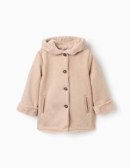 Manteau en suédine à capuche et doublure en peluche douce synthétique Beige clair 1 - vertbaudet enfant 