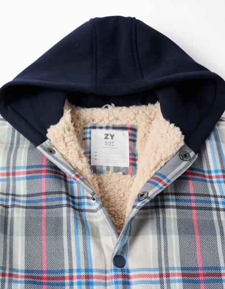 Surchemise à carreaux à capuche avec doublure sherpa Bleu 2 - vertbaudet enfant 