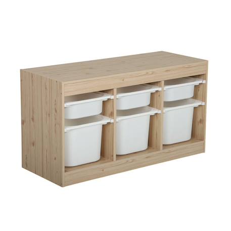 Meuble de rangement pour enfant décor bois 6 bacs en plastique - sora Blanc+Naturel 8 - vertbaudet enfant 