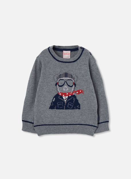 Pull garçon imprimé ours pilote Gris 2 - vertbaudet enfant 