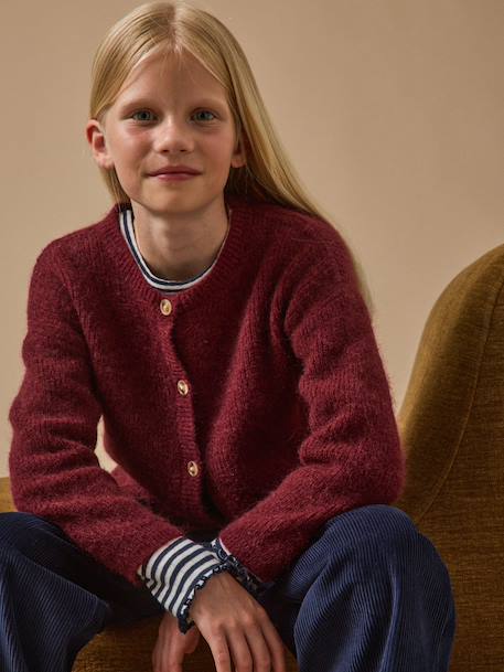 Cardigan laine et mohair - collection junior Cerise+Gris chine clair+Gris chine moyen+Vert pastel 1 - vertbaudet enfant 