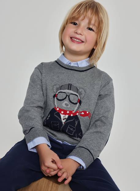 Pull garçon imprimé ours pilote Gris 1 - vertbaudet enfant 