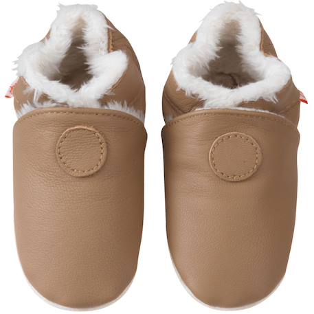 Chaussons cuir souple uni fourrés Beige 2 - vertbaudet enfant 