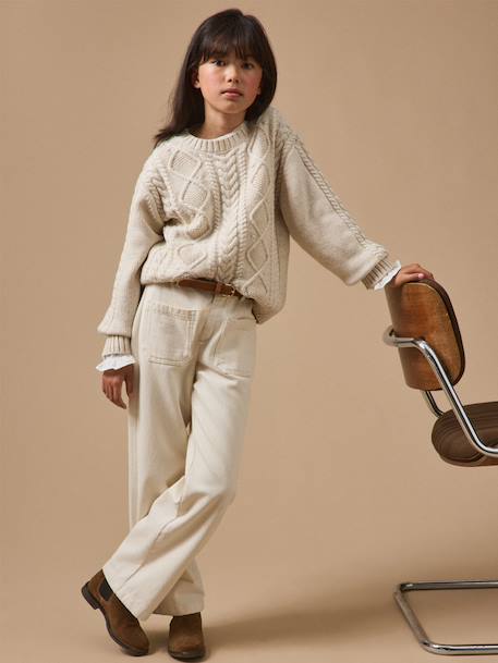 Pull torsadé avec laine fille Ecru chine 4 - vertbaudet enfant 