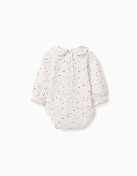 Body en coton à manches longues avec motif fleuri Blanc 2 - vertbaudet enfant 