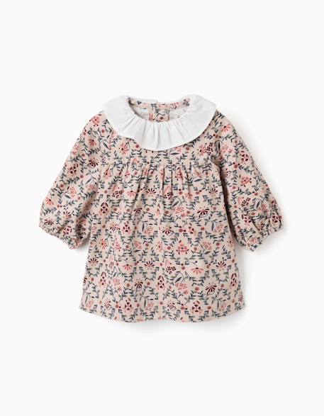Robe à manches longues en velours avec motif floral Beige clair 1 - vertbaudet enfant 