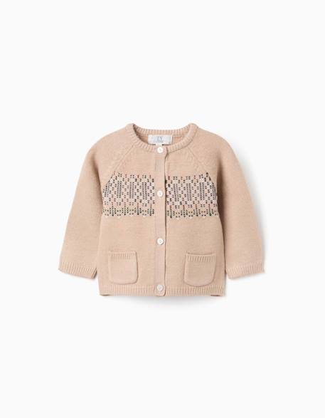 Cardigan en maille avec motif jacquard Beige clair 1 - vertbaudet enfant 