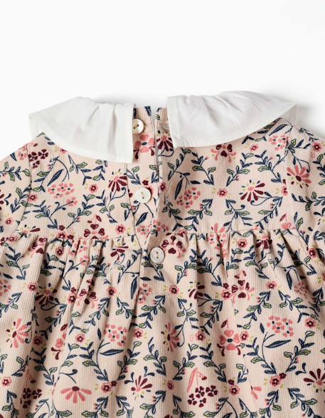 Robe à manches longues en velours avec motif floral Beige clair 3 - vertbaudet enfant 