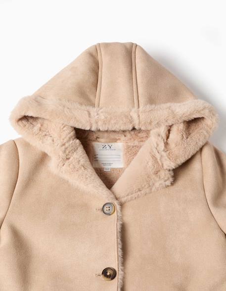 Manteau en suédine à capuche et doublure en peluche douce synthétique Beige clair 3 - vertbaudet enfant 