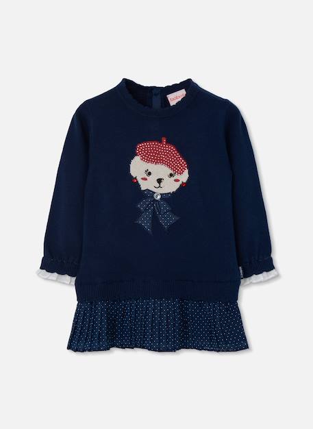 Robe fille brodée d'ourson avec béret Bleu 1 - vertbaudet enfant 