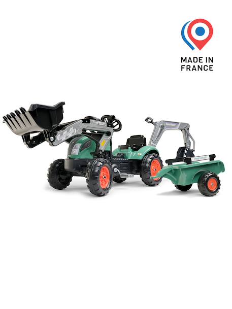 Tractopelle à pédales avec excavatrice arrière et remorque Jaune komatsu+Orange+Vert claas+Vert vintage 19 - vertbaudet enfant 
