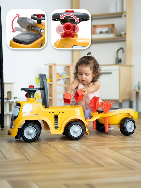Porteur chantier avec assise ouvrante et volant directionnel avec klaxon, remorque et jeux de sable Jaune jcb+Jaune volvo 7 - vertbaudet enfant 