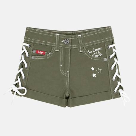 Short en jeans fille avec decor tressé Bleu brut+Rose fuchsia+Vert kaki 16 - vertbaudet enfant 