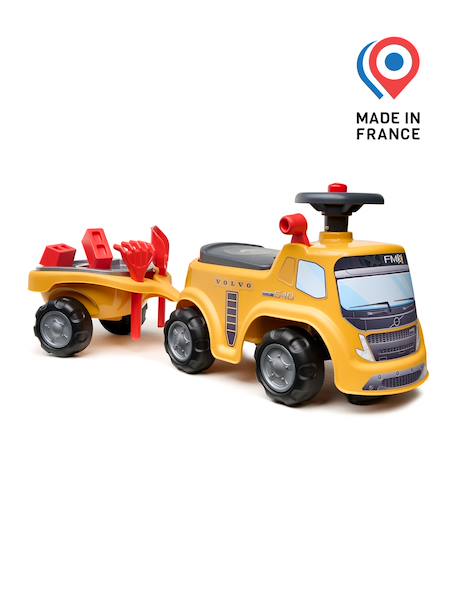 Porteur chantier avec assise ouvrante et volant directionnel avec klaxon, remorque et jeux de sable Jaune jcb+Jaune volvo 9 - vertbaudet enfant 