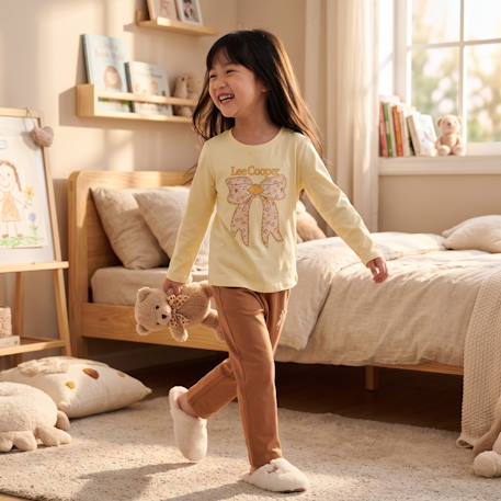 Pyjama imprimé noeud fille Bleu marine+Rose+Rose fuchsia+Sable 16 - vertbaudet enfant 