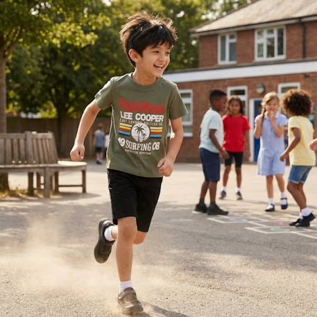 T-shirt manches courtes imprimé, col rond Beige+Bleu marine+Gris clair+Vert kaki 15 - vertbaudet enfant 