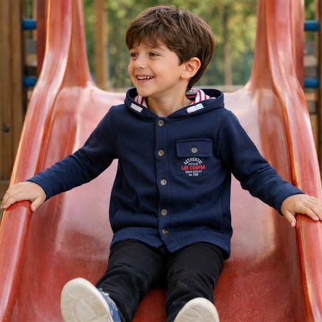 Veste à capuche boutonnée, poche poitrine Bleu marine+Ecru+Vert kaki 2 - vertbaudet enfant 