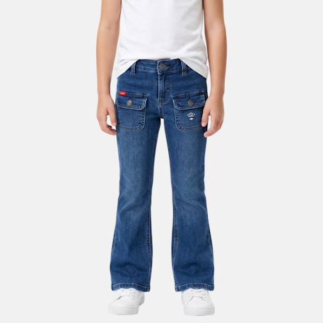 Jean coupe large, taille haute boutonnée Bleu used+Gris délavé 1 - vertbaudet enfant 