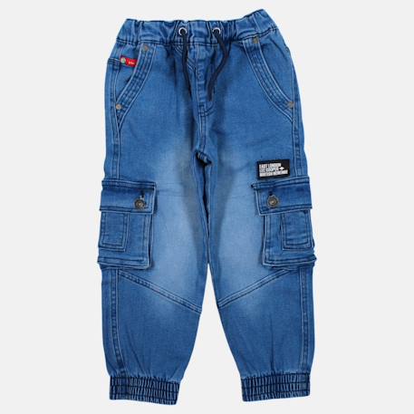 Jean cargo taille élastique à cordon, coupe décontractée Bleu délavé+Noir délavé 3 - vertbaudet enfant 