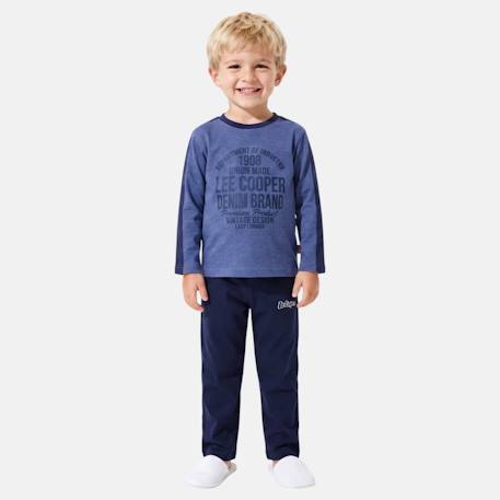 Pyjama imprimé manches longues, col rond Bleu marine+Gris clair+Sable+Vert kaki 1 - vertbaudet enfant 