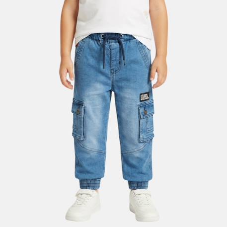 Jean cargo coupe ample, taille à cordon Bleu délavé+Noir délavé 1 - vertbaudet enfant 