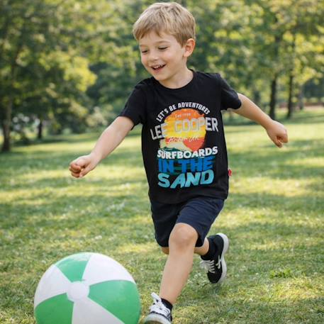 T-shirt manches courtes imprimé, col rond Bleu ciel+Gris clair+Jaune pâle+Marine 2 - vertbaudet enfant 