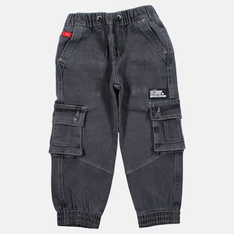 Jean cargo taille élastique à cordon, coupe décontractée Bleu délavé+Noir délavé 7 - vertbaudet enfant 