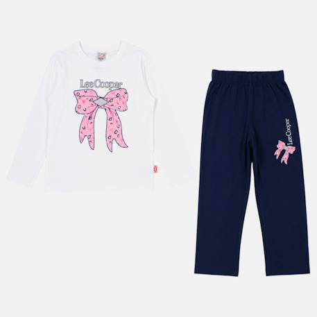 Pyjama imprimé noeud fille Bleu marine+Rose+Rose fuchsia+Sable 3 - vertbaudet enfant 