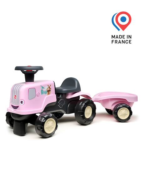 Porteur tracteur birdy farm 1er âge à volant directionnel avec klaxon, remorque. Rose+Rouge+Vert 4 - vertbaudet enfant 