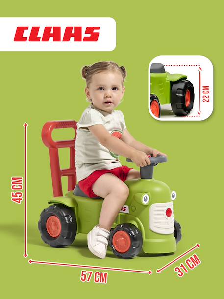 Porteur Tracteur avec barre d'aide à la marche ergonomique Rouge+Vert claas+Vert vintage 11 - vertbaudet enfant 