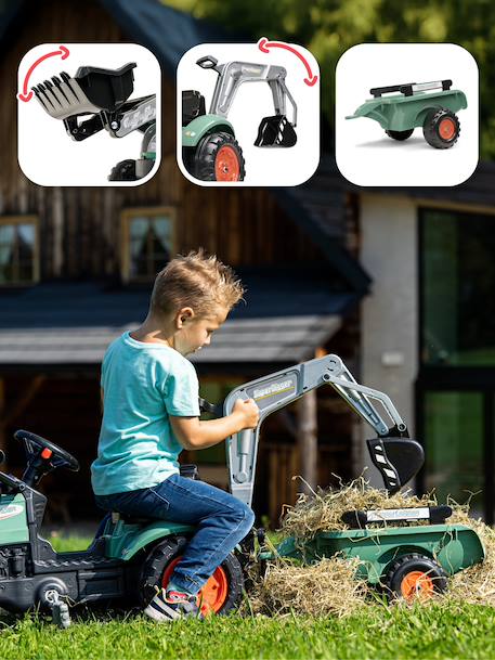 Tractopelle à pédales avec excavatrice arrière et remorque Jaune komatsu+Orange+Vert claas+Vert vintage 18 - vertbaudet enfant 