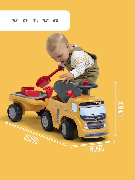 Porteur chantier avec assise ouvrante et volant directionnel avec klaxon, remorque et jeux de sable Jaune jcb+Jaune volvo 10 - vertbaudet enfant 