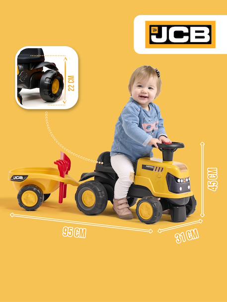 Porteur tracteur 1er âge à volant directionnel avec klaxon, roues silencieuses et remorque Jaune jcb 5 - vertbaudet enfant 