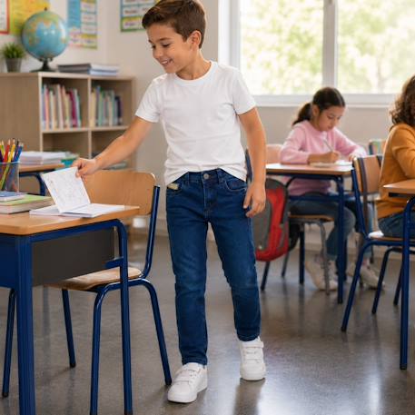 Jean slim 5 poches, coupe droite Bleu stone+Gris délavé 2 - vertbaudet enfant 