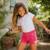 Short en jean à laçage latéral, coupe décontractée Bleu brut+Rose fuchsia+Vert kaki 8 - vertbaudet enfant 