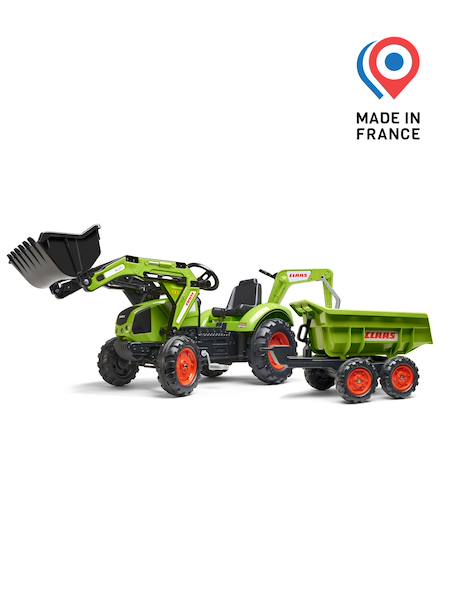 Tractopelle à pédales avec excavatrice arrière, selle pivotante et remorque double essieux basculante Jaune komatsu+Vert claas 10 - vertbaudet enfant 