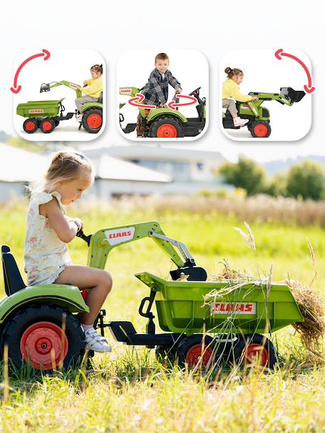 Tractopelle à pédales avec excavatrice arrière, selle pivotante et remorque double essieux basculante Jaune komatsu+Vert claas 9 - vertbaudet enfant 